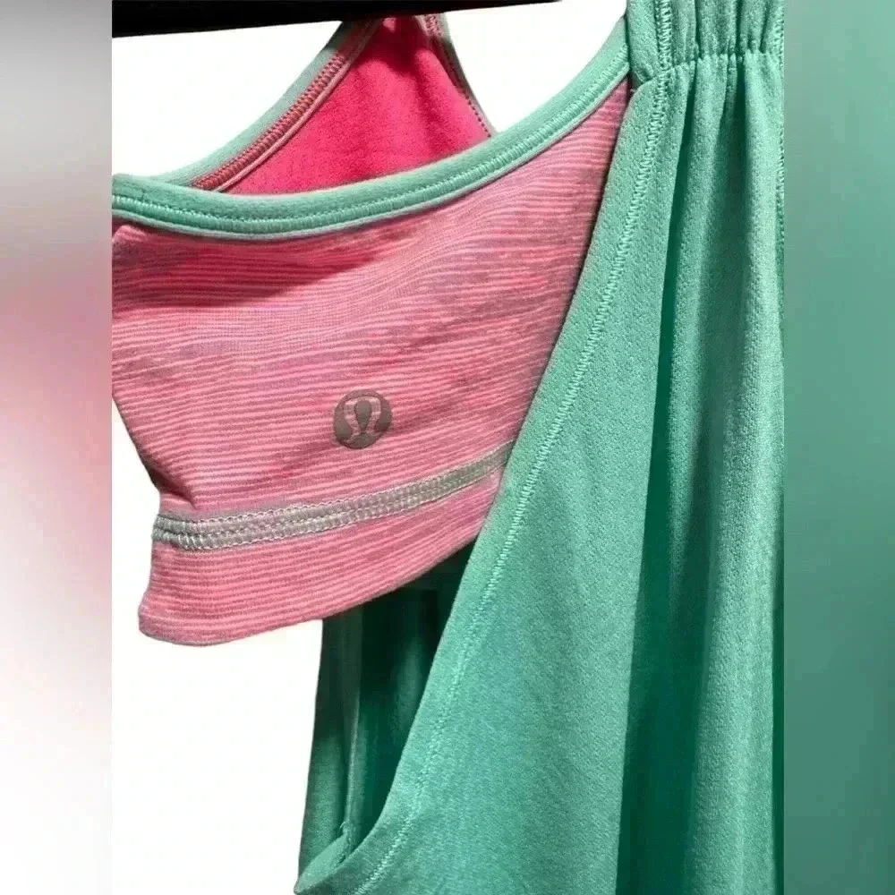 LULULEMON No Limits Tank Top Opal Neon Pink SEA-FOAM GREEN AND PINK TANK TOP - Picture 4 of 8